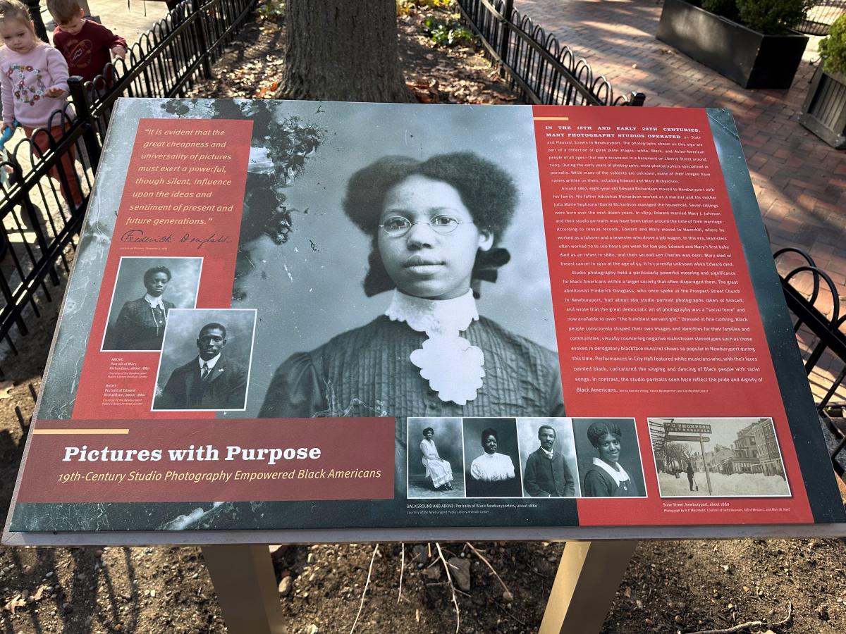  “Pictures with Purpose” interpretive sign near Inn St. playground (photo by Geordie Vining, 11/17/2023)