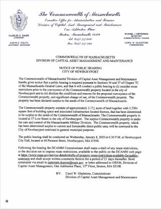 Official DCAMM Public Hearing Notice