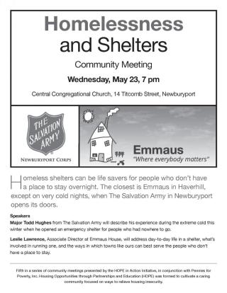 Homelessness and Shelters Community Meeting flyer
