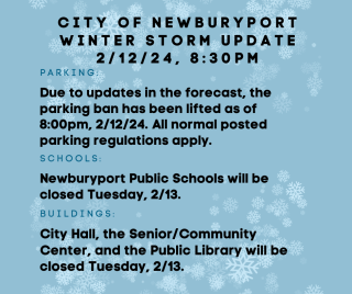 Parking Ban ended and Schools and Public Buildings Closed 2/13