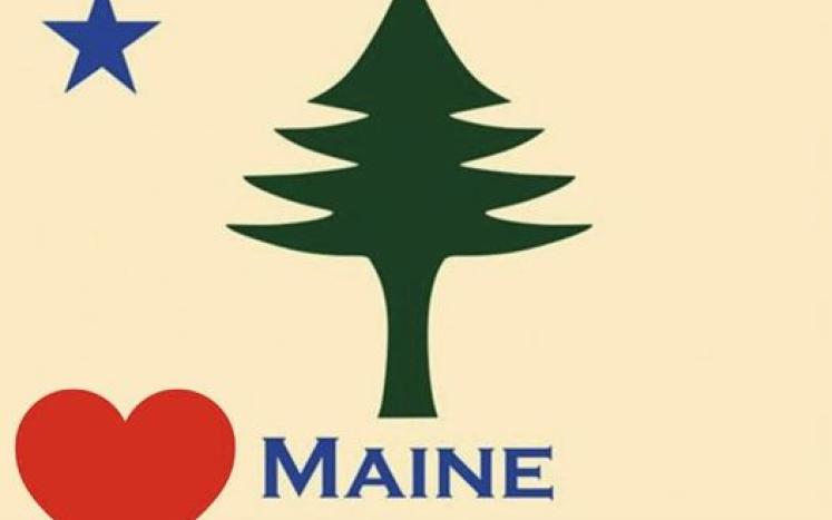 Maine flag with heart graphic
